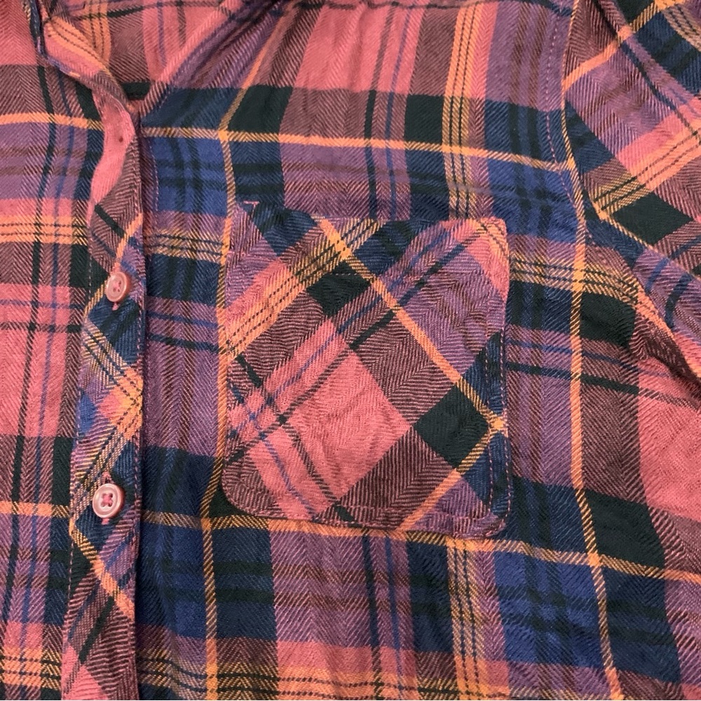 Beach Lunch Lounge multicolored plaid flannel long sleeve button down shirt EUC - Picture 8 of 13